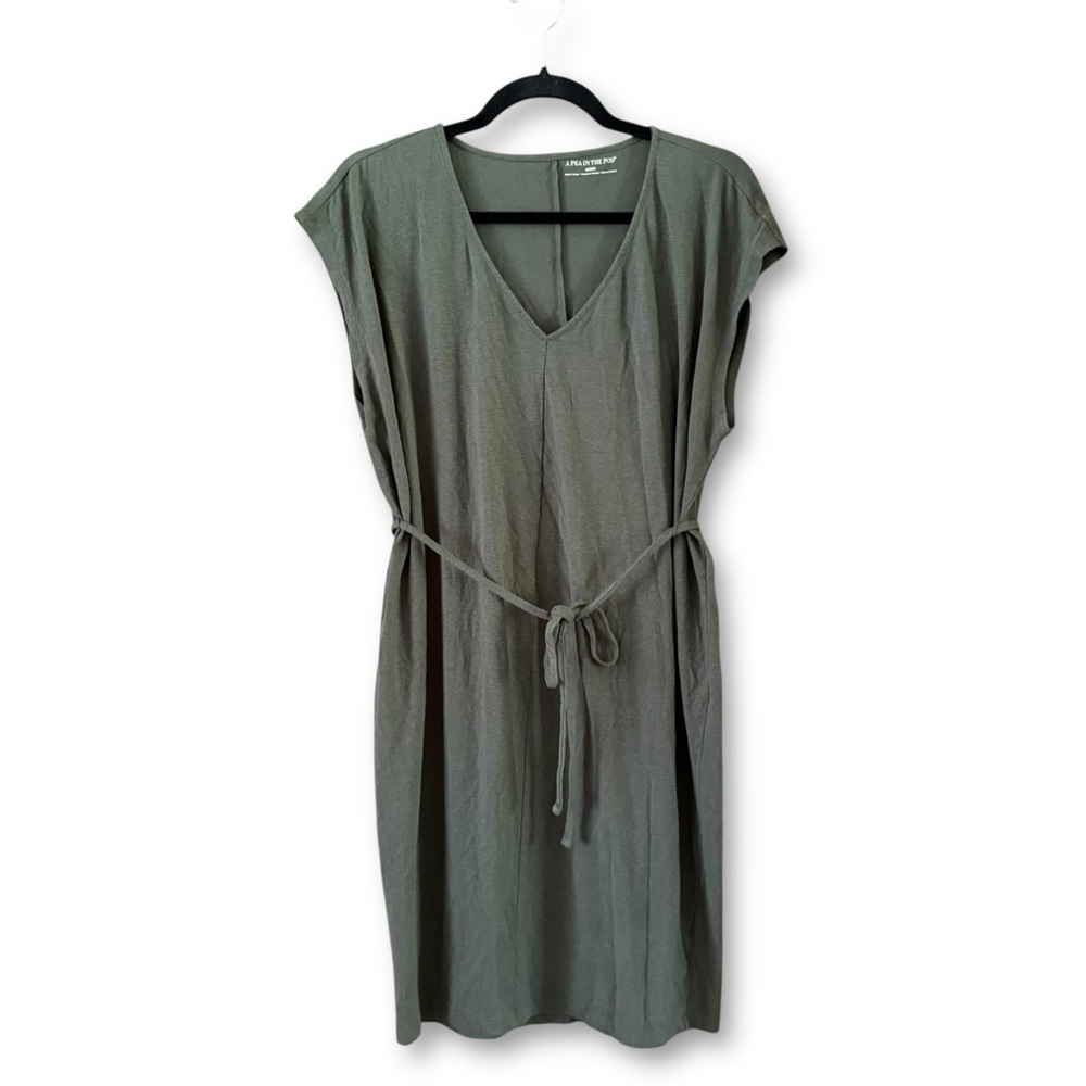 A Pea in the Pod Maternity Belted Dress Green Subtle Stripe Size Medium